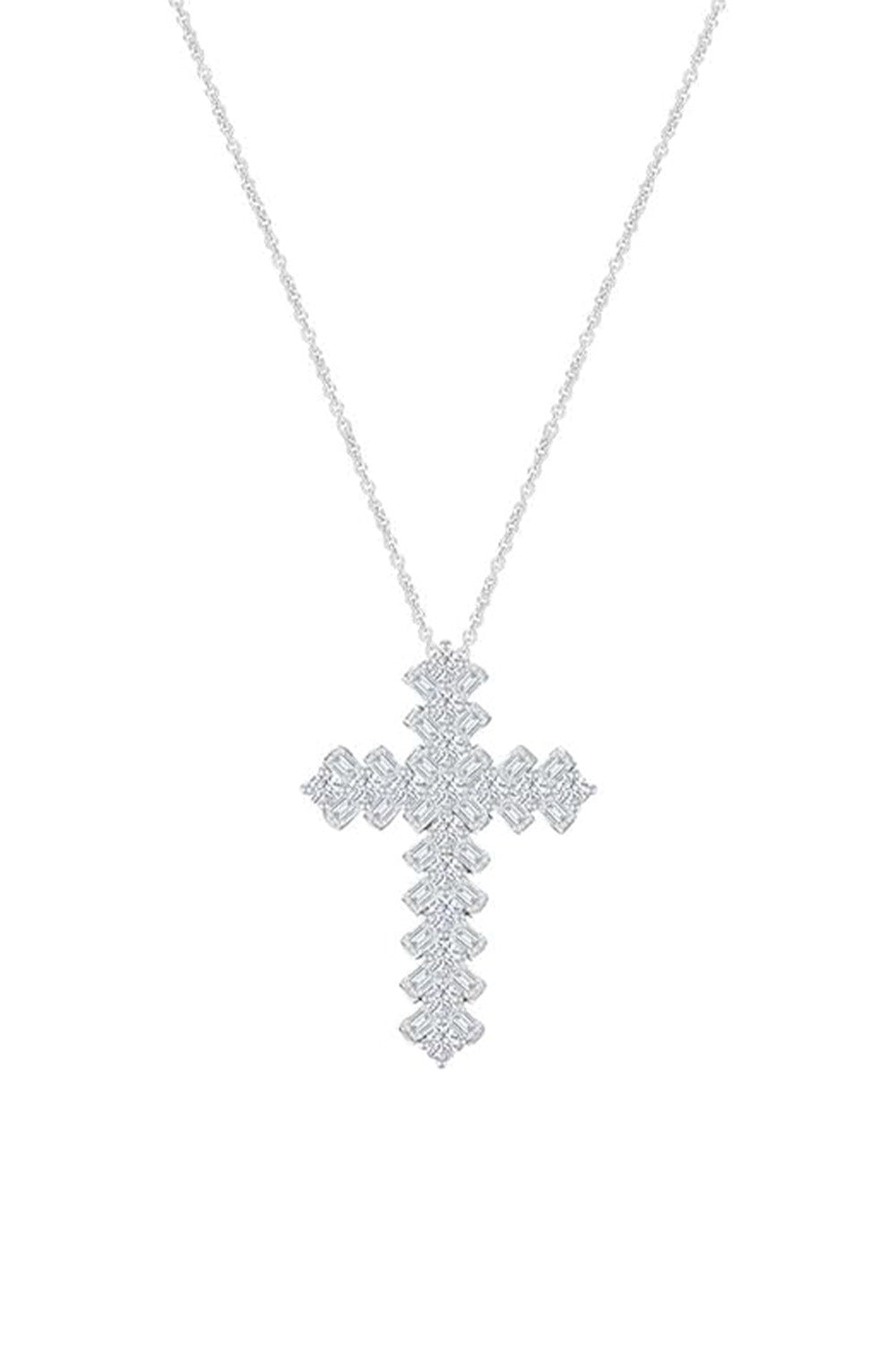 White Gold Color Moissanite Chevron Cross Pendant Necklace, Jewellery
