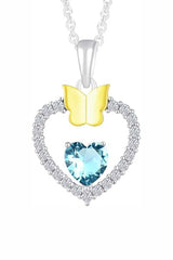 Topaz Gemstone Heart with Butterfly Pendant Necklace