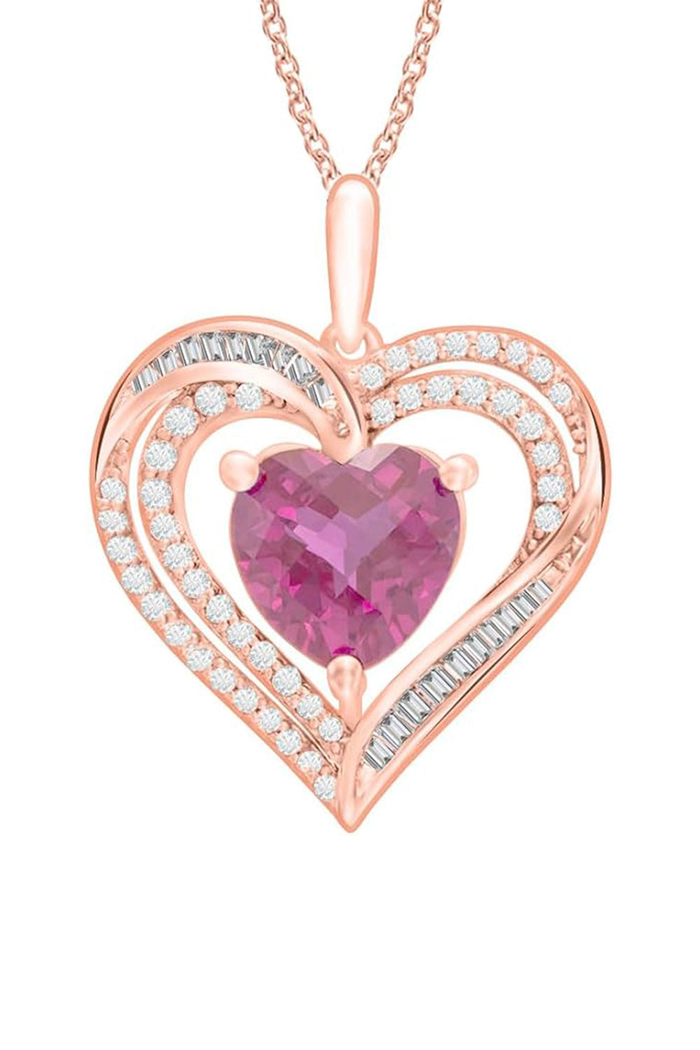 Rose Gold Color Ruby July Birthstone Gemstone Heart Pendant Necklace