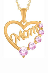 Yellow Gold Color Yaathi Five Stone Mom Heart Pendant Necklace