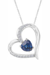 White Gold Color Blue Sapphire Moissanite Diamond Pendant Necklce for Women