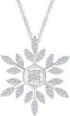 White Gold Color Circle Outline with Snowflake Pendant Necklace 