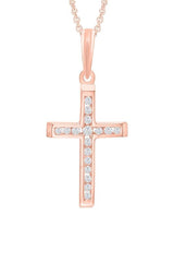 Rose Gold Color Moissanite Cross Pendant Necklace in 14k Gold 