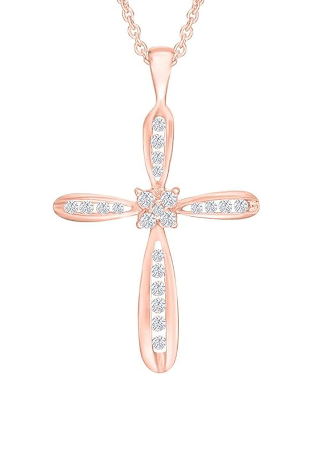 Rose Gold Color Latest Yaathi Moissanite Cross Pendant Necklace, Jewellery