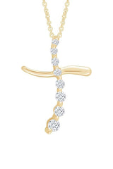 Yellow Gold Color Yaathi Journey Moissanite Cross Pendant Necklace