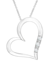 White Gold Color Three Stone Love Heart Pendant Necklace
