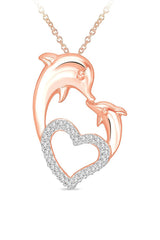 Rose Gold Color Mother Love Dolphin Heart Pendant Necklace