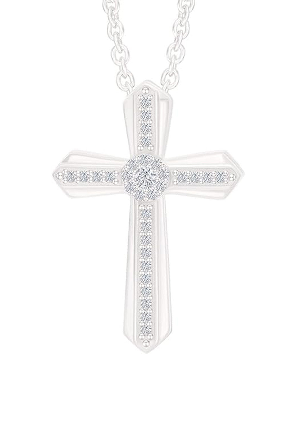 White Gold Color Yaathi 1/8 Carat Layered Style Cross Pendant Necklace 