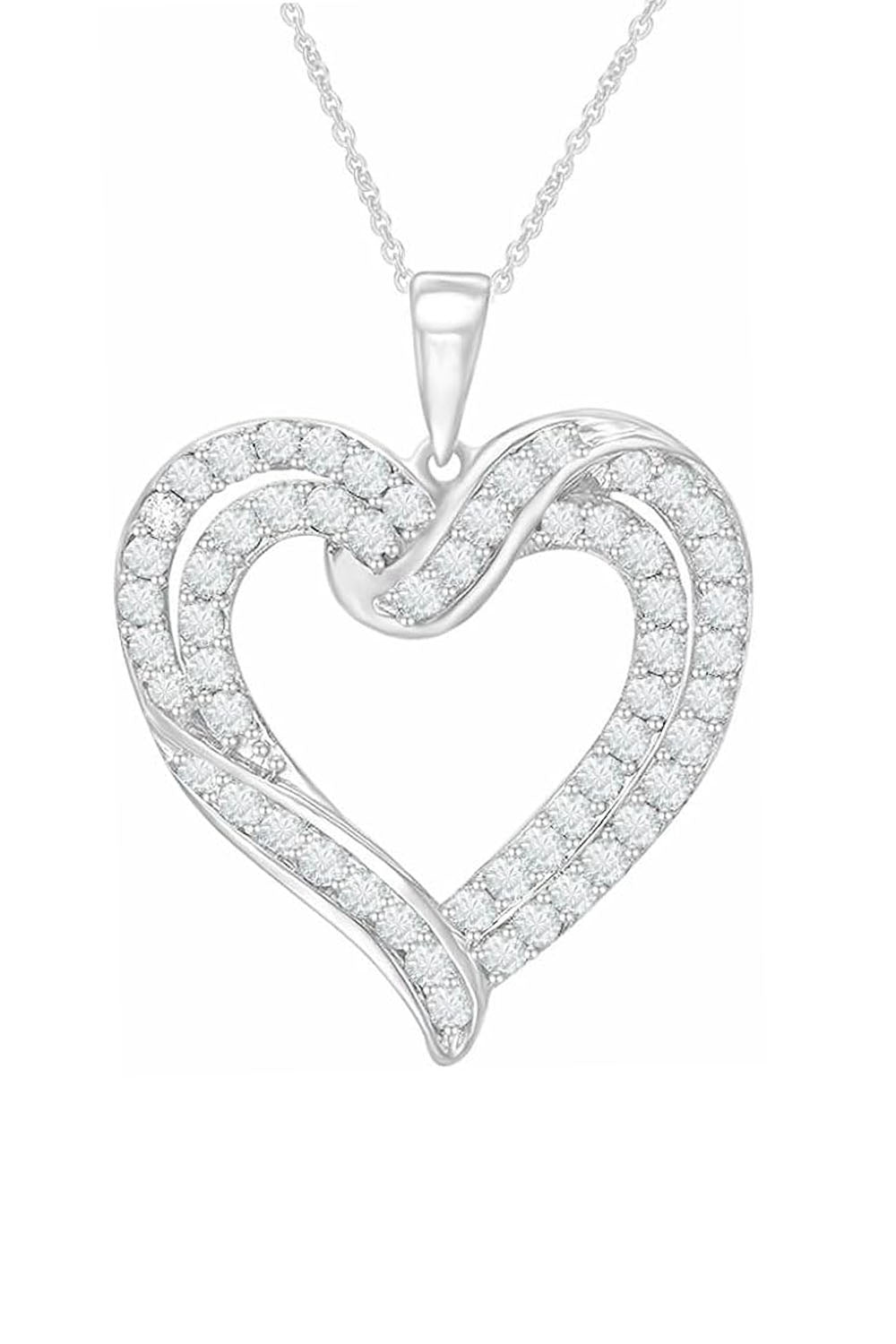 White Gold Color Round Cut Moissanite Love Heart Pendant Necklace