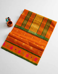 Orange Color Venkatagiri Checked Cotton Saree