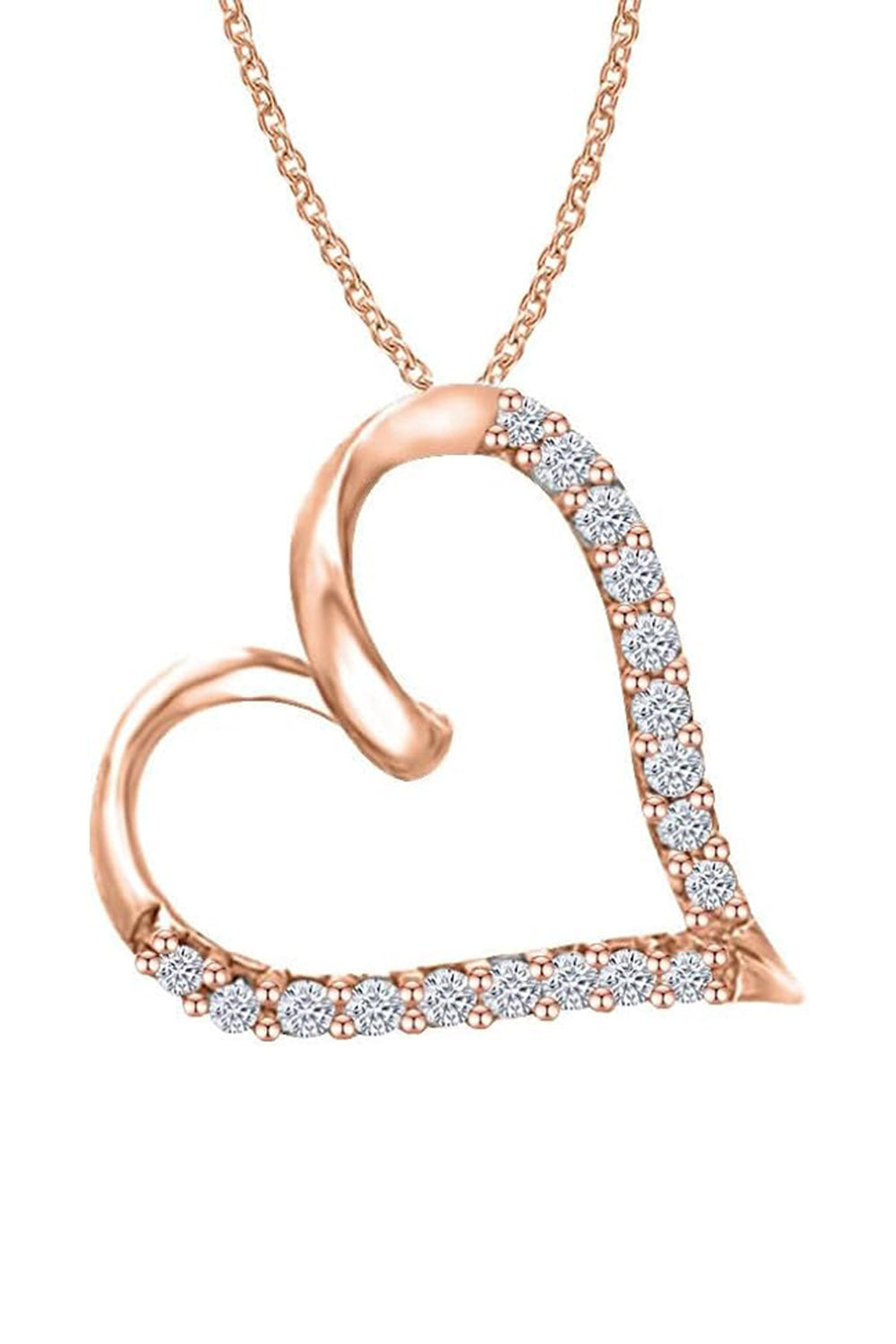 Rose Gold Color Round Moissanite Twirl Love Heart Pendant Necklace 