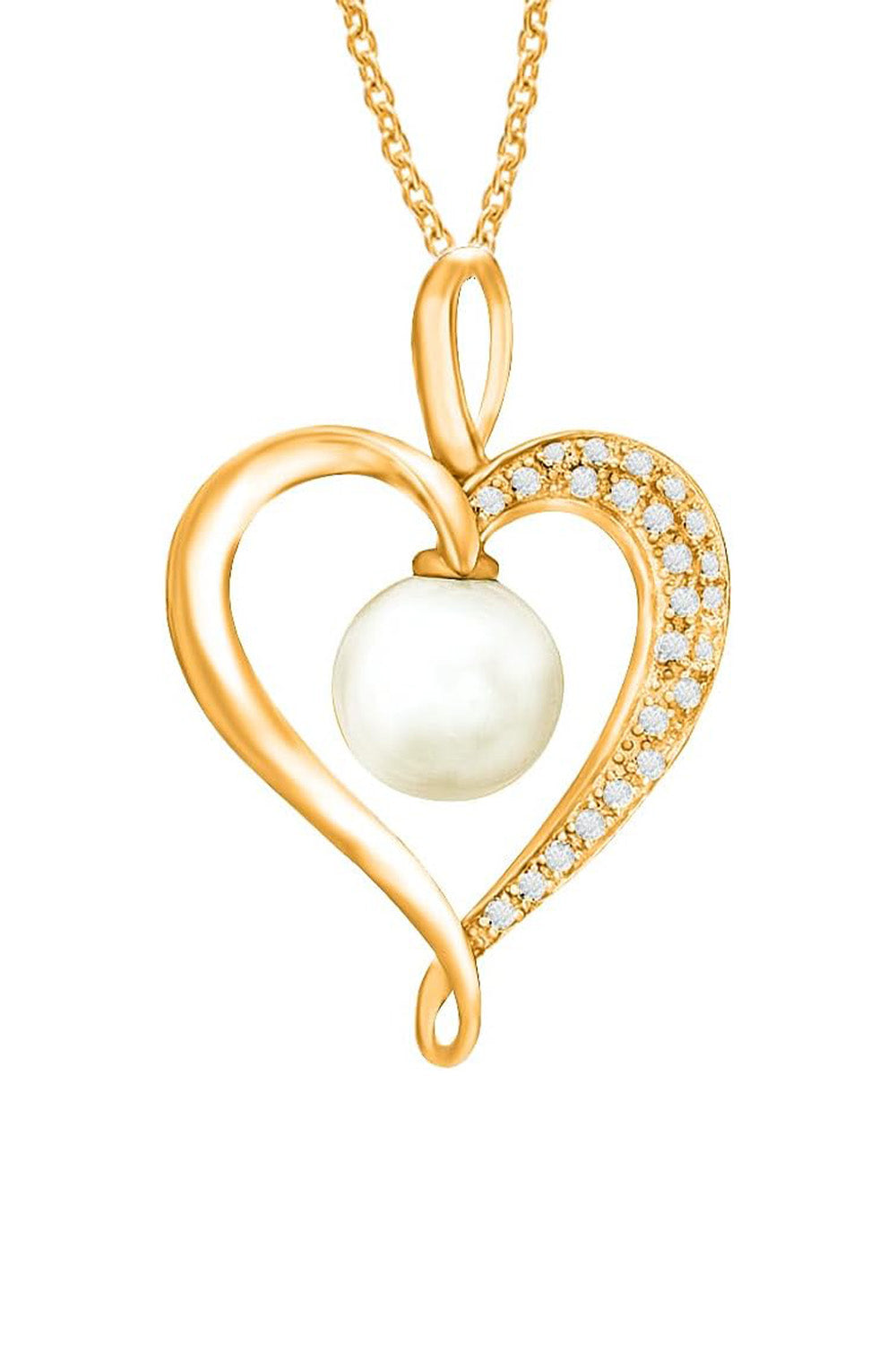 Yellow Gold Color Pearl Love Heart Pendant