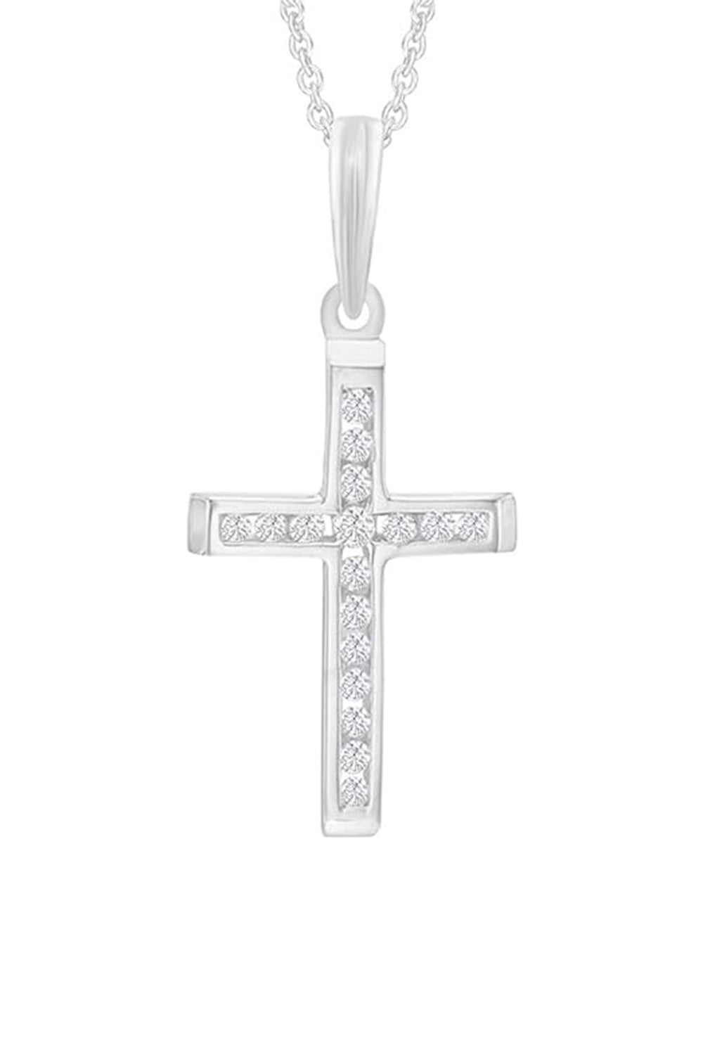 White Gold Color Moissanite Cross Pendant Necklace in 14k Gold 