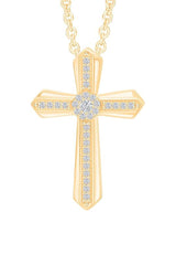 Yellow Gold Color Yaathi 1/8 Carat Layered Style Cross Pendant Necklace 