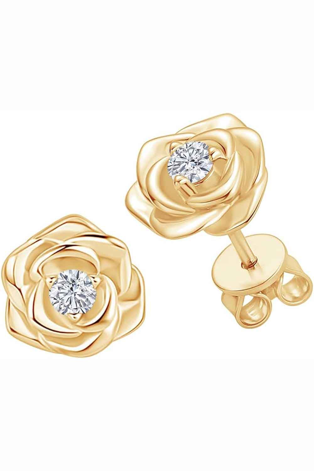 Yellow Gold Color Rose Flower Stud Earrings, Stud Earrings for Women