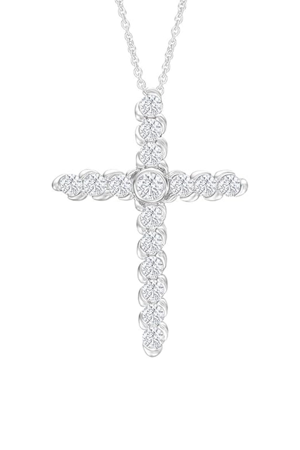 White Gold Color Yaathi 1 Ct Moissanite Cross Pendant Necklace 