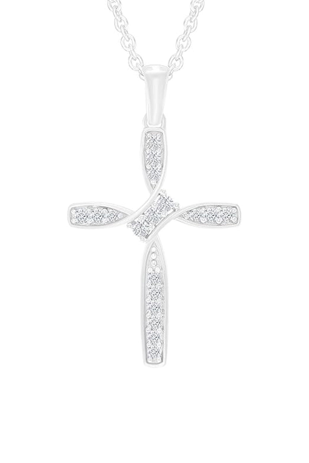 White Gold Color Yaathi Bypass Cross Pendant Necklace,  Jewellery