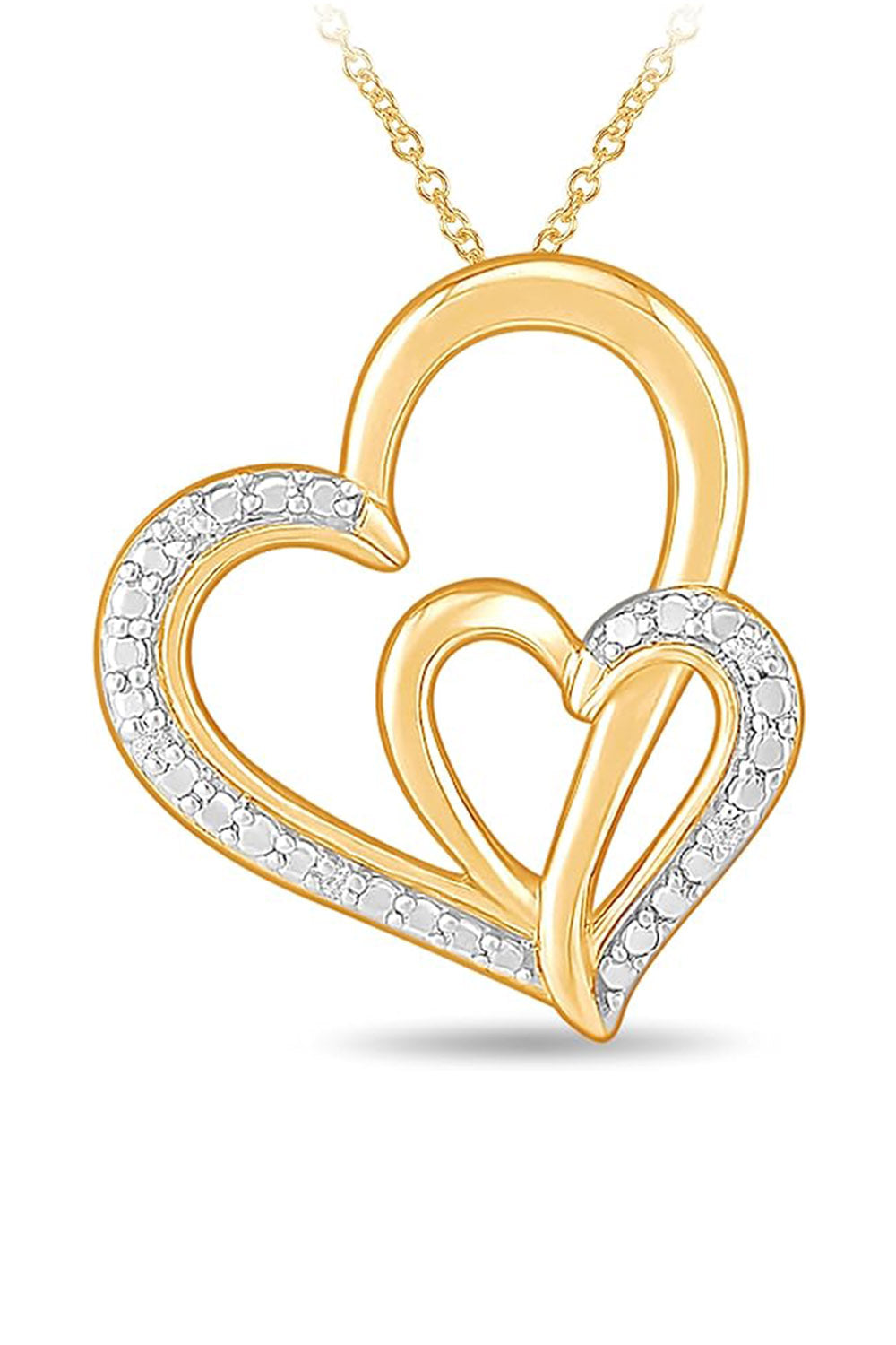 Yellow Gold Color Interlocking Love Double Heart Pendant Necklace,