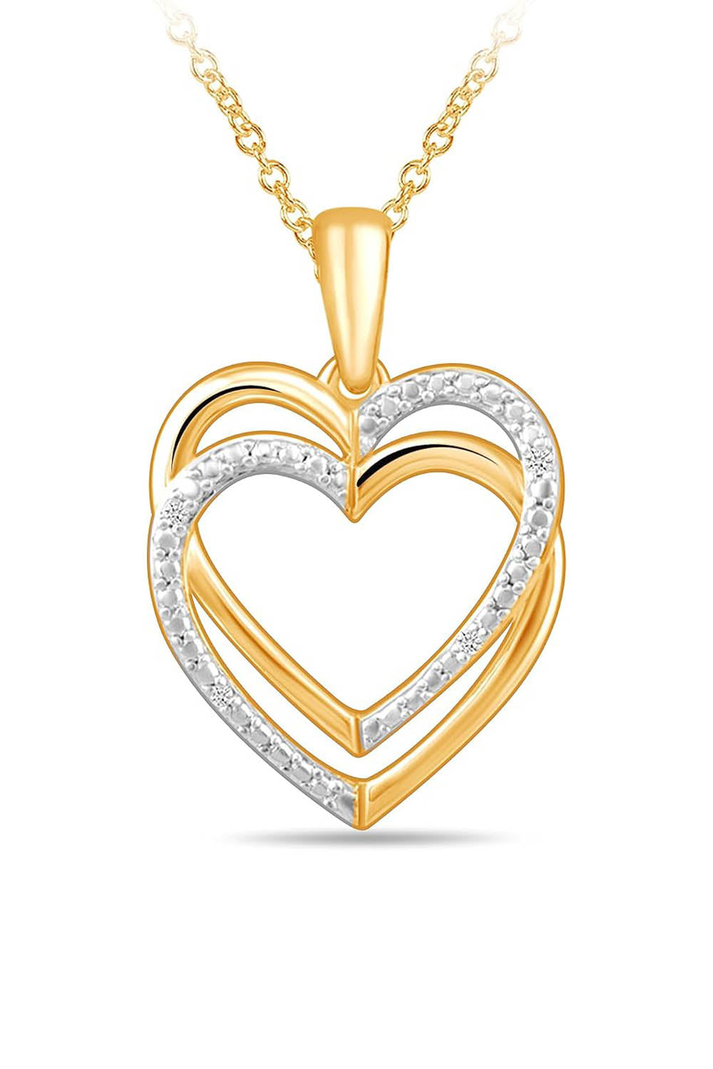 Yellow Gold Color Moissanite Love Double Heart Pendant Necklace