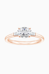 Baguette and Oval Moissanite Three Stone Ring