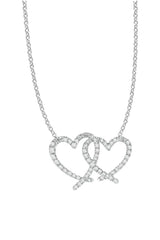 White Gold Color Moissanite Interlocking Double Heart Pendant Necklace 