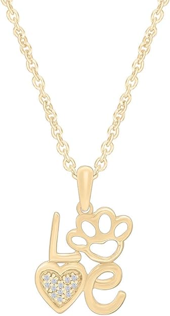 Yellow Gold Color Love Paw Print Pendant Necklace, Fashion Jewellery