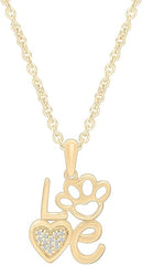 Yellow Gold Color Love Paw Print Pendant Necklace, Fashion Jewellery