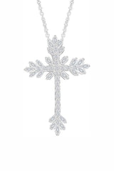 White Gold Color Baguette and Round Moissanite Cross Pendant Necklace 