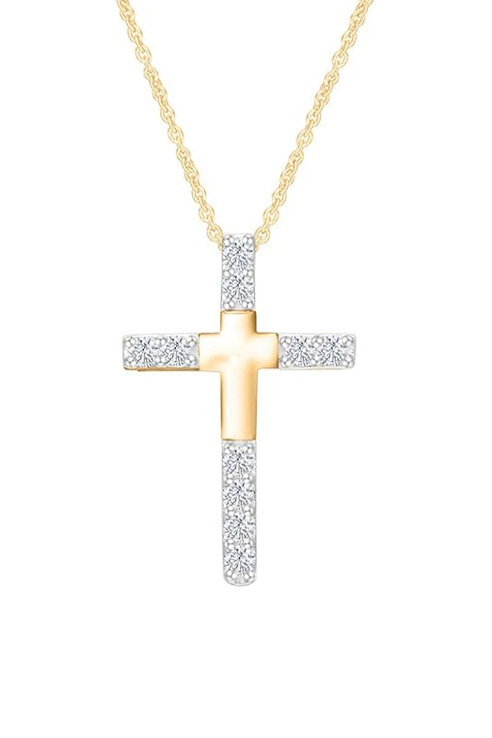Yellow Gold Color Yaathi 1/4 Carat Moissanite Cross Pendant Necklace