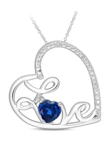White Gold Color Blue Sapphire Love Heart Pendant Necklace