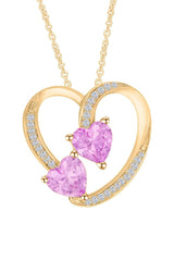 Yellow Gold Color Pink Sapphire and Moissanite Heart Pendant Necklace 