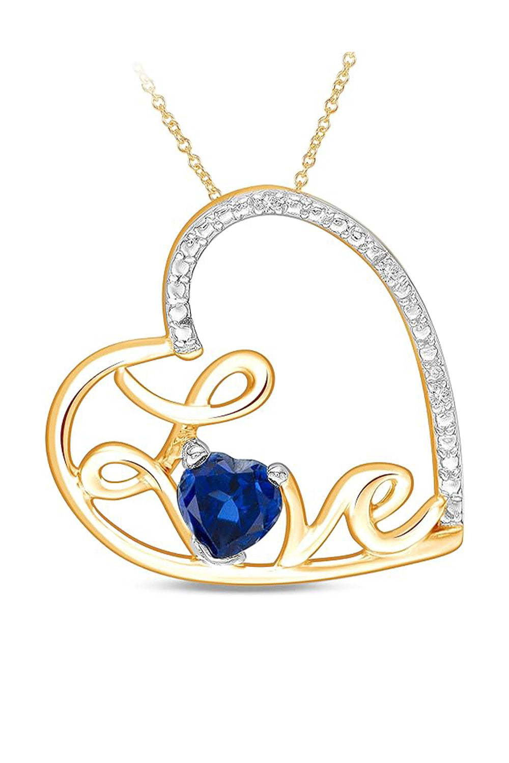 Yellow Gold Color Blue Sapphire Love Heart Pendant Necklace