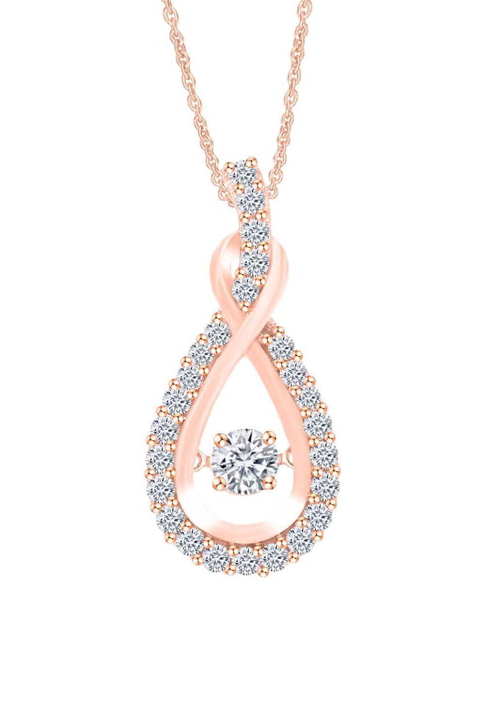 Rose Gold Color Moissanite Diamond Layered Infinity Pendant Necklace 