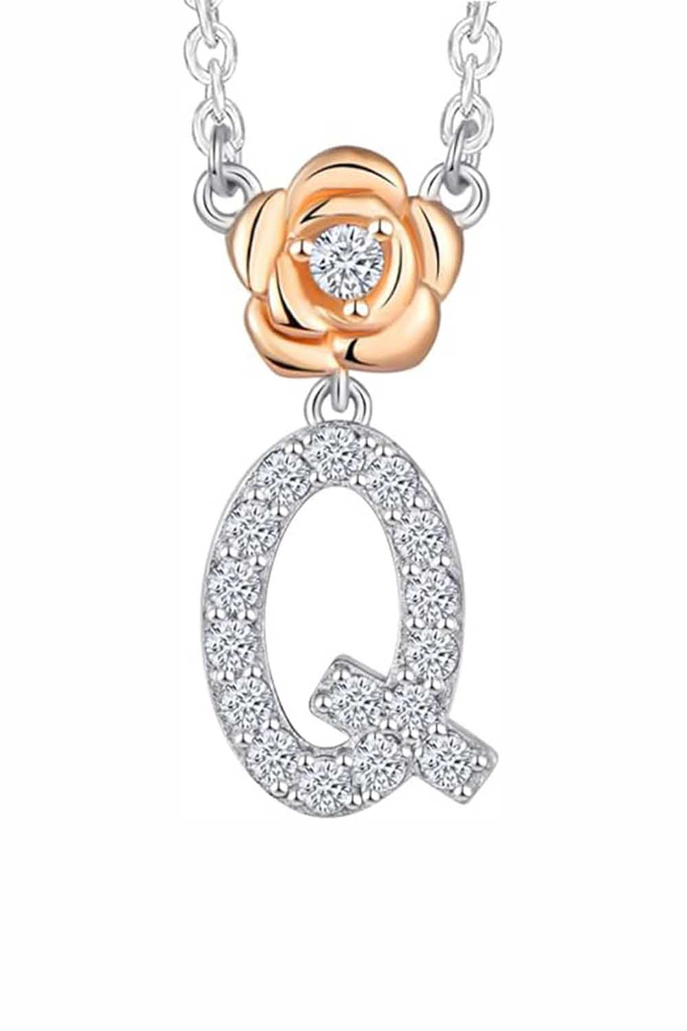 Q Letter Flower Pendant Necklace
