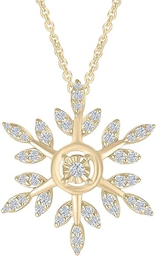 Yellow Gold Color Circle Outline with Snowflake Pendant Necklace 
