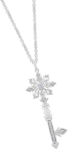 White Gold Color Moissanite Snowflake Key Pendant Necklace