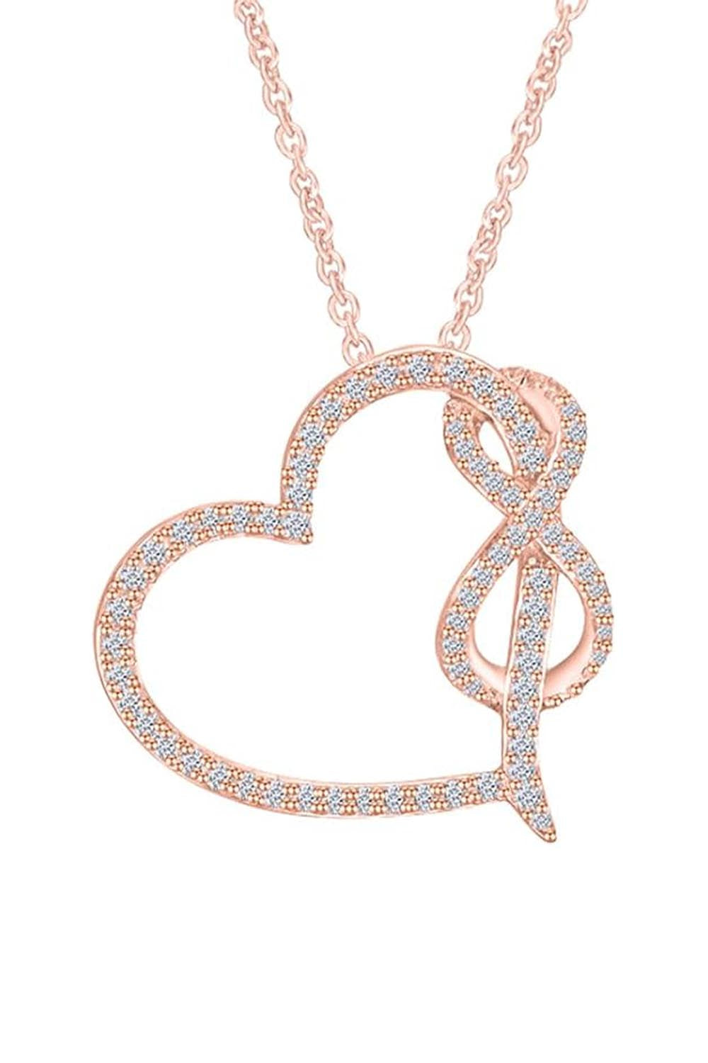 Rose Gold Color 1/3 Carat Moissanite Heart Infinity Pendant Necklace