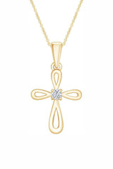 Yellow Gold Color Stylish Open Cross Pendant Necklace for Women 