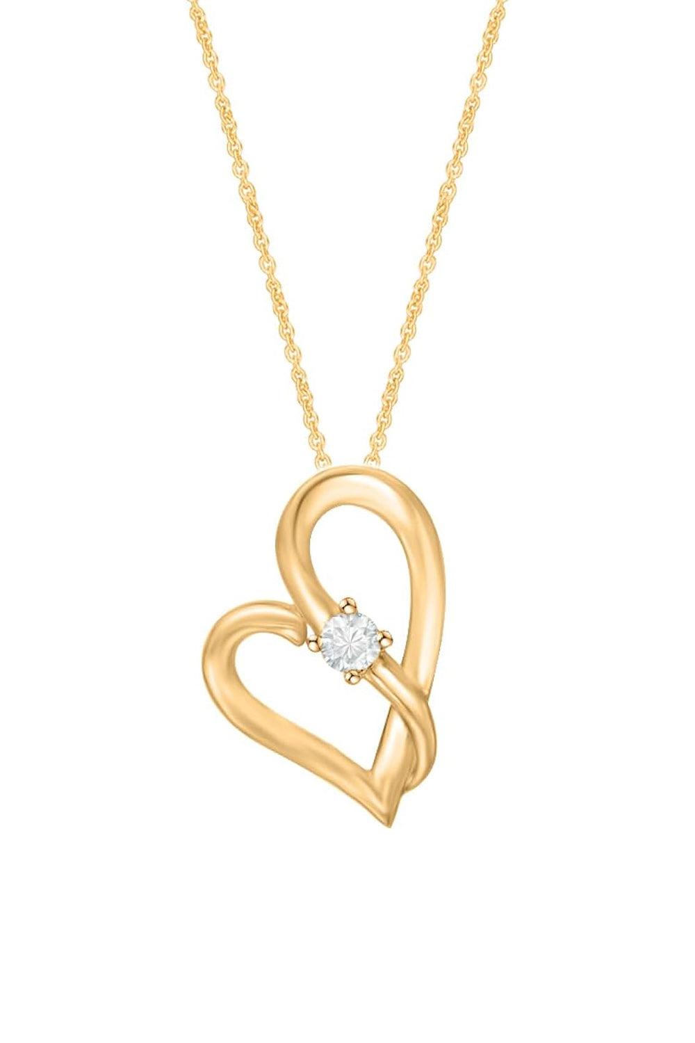 Yellow Gold Color Crossover Heart Pendant Necklace