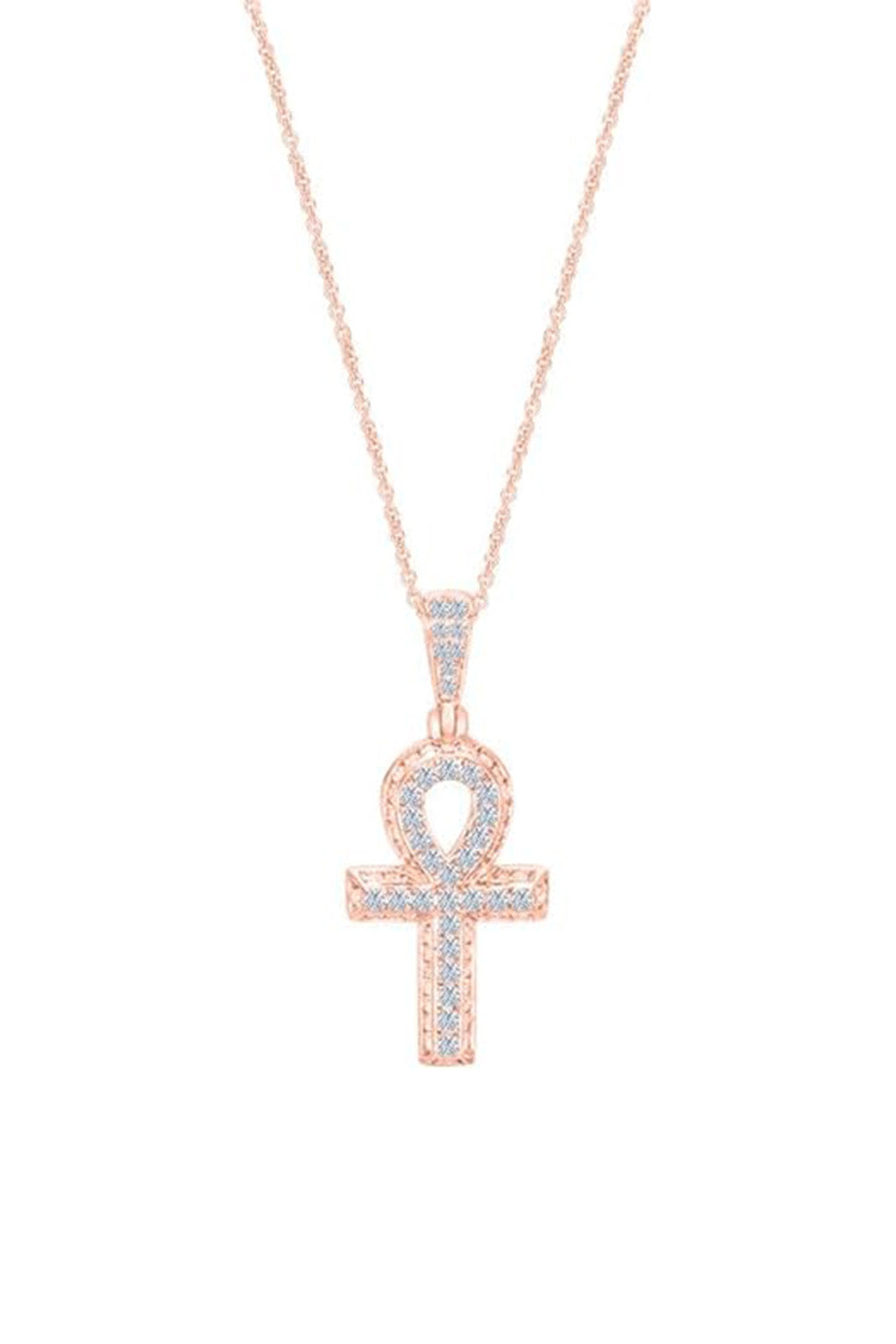 Rose Gold Color Moissanite Ankh Cross Pendant Necklace
