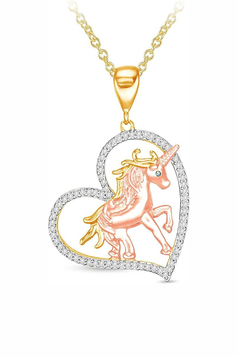 Rose Gold Color Heart with Unicorn Pendant Necklace 