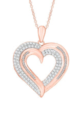 Rose Gold Color New Baguette and Round Moissanite Heart Pendant Necklace