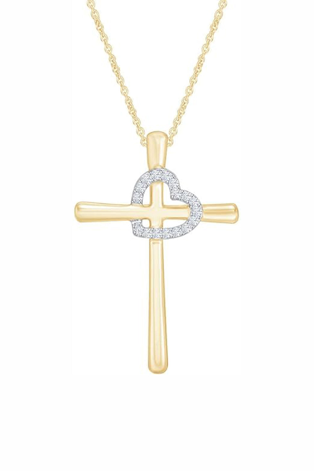 Yellow Gold Color Yaathi Moissanite Love Heart Cross Pendant Necklace 
