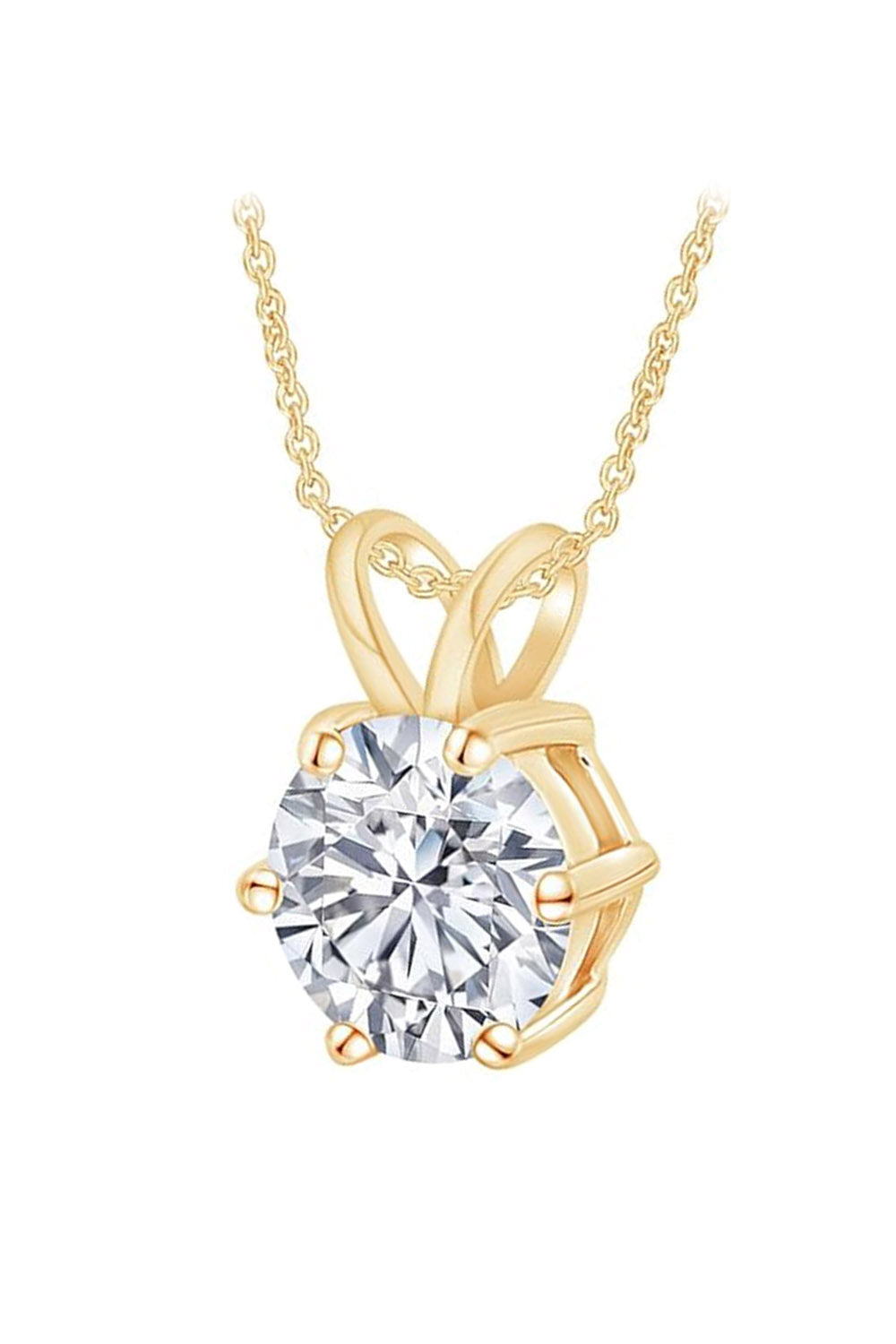 Yellow Gold Color 6 Prong Solitaire Pendant Necklace