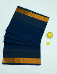 Prussian Blue Color Rajkot Plain Cotton Saree