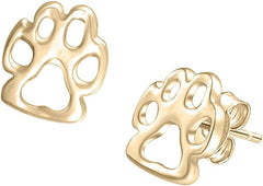 Yellow Gold Color Silver Paw Print Stud Earrings for Women, Womens Studs