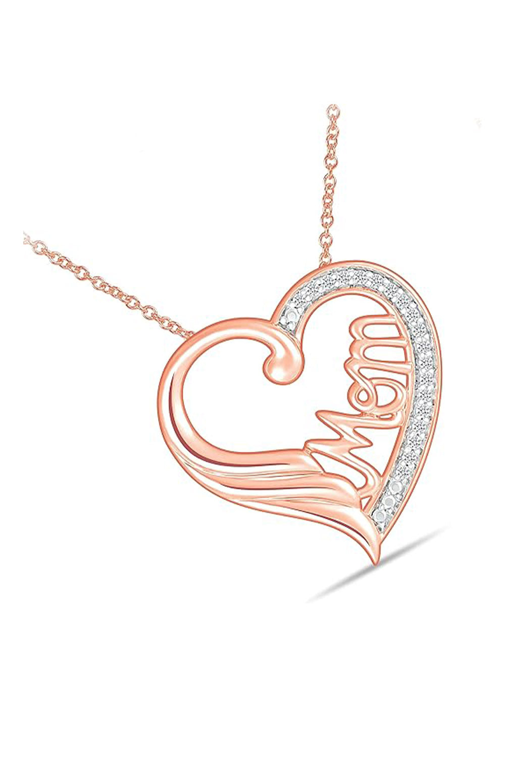 Rose Gold Color Mom Heart Angel Wing Pendant Necklace