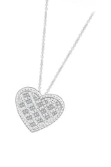 White Gold Color Basket Weave Heart Necklace