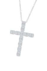 White Gold Color Emerald Cut Moissanite Cross Pendant Necklace 