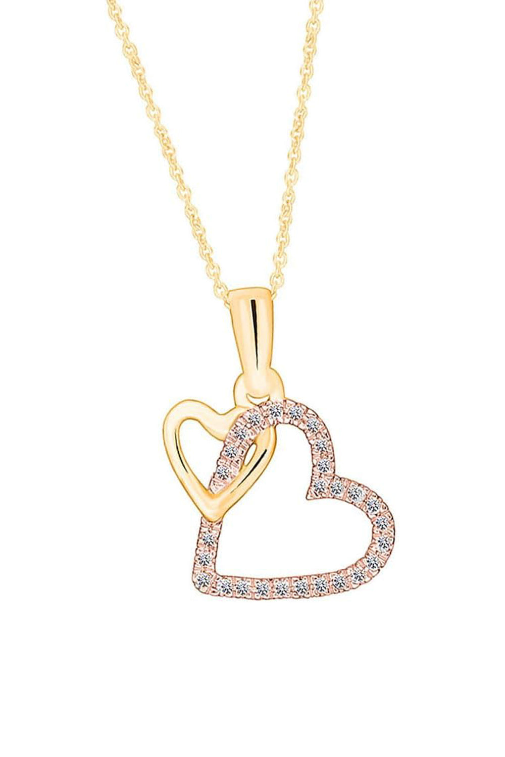 Yellow Gold Color Double Interlocking Love Heart Pendant Necklace